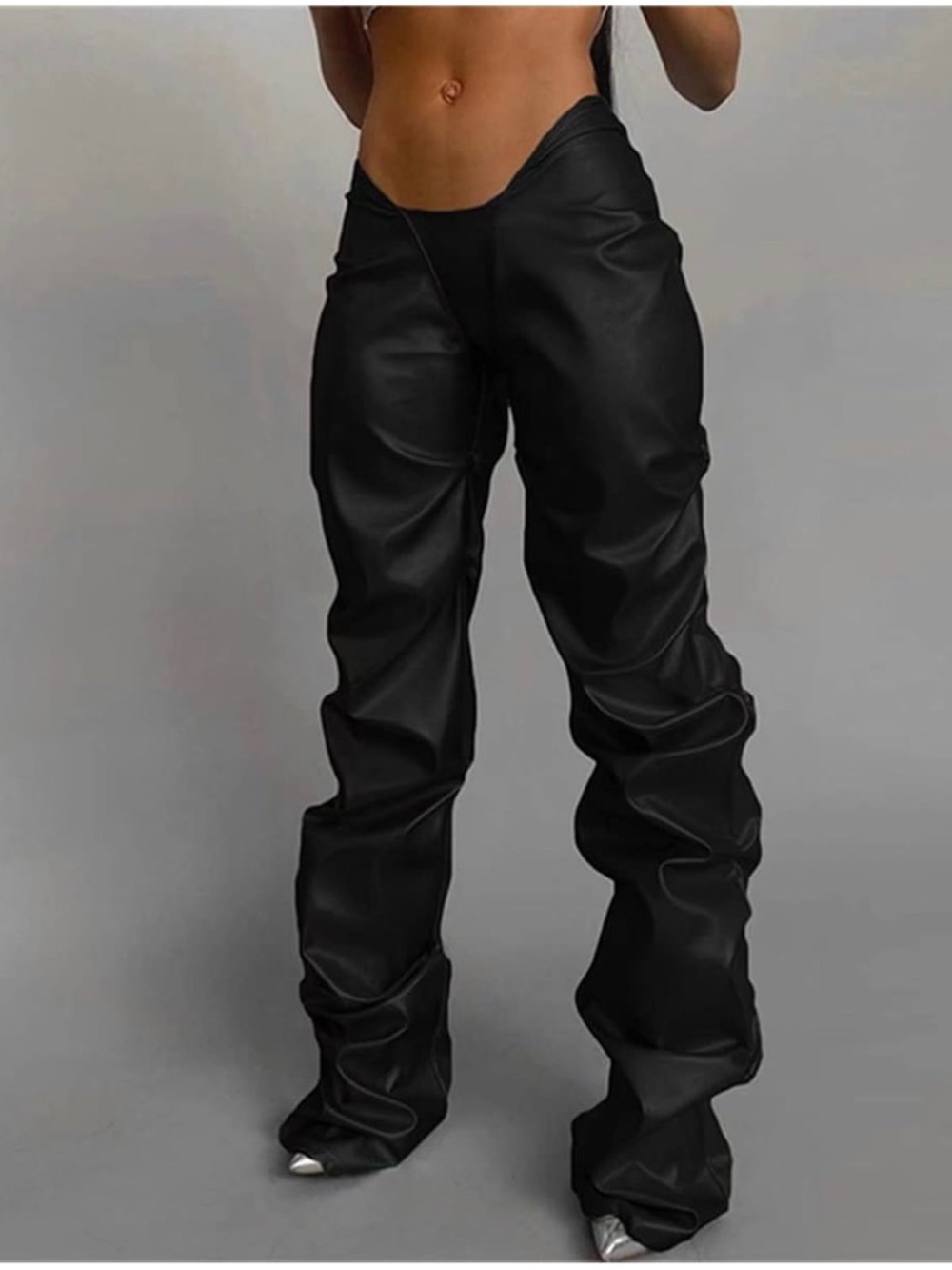 LROSEY Faux Leather Stacked Pants